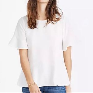 Madewell Flare Hem Ruffle Sleeve White Top - XXS